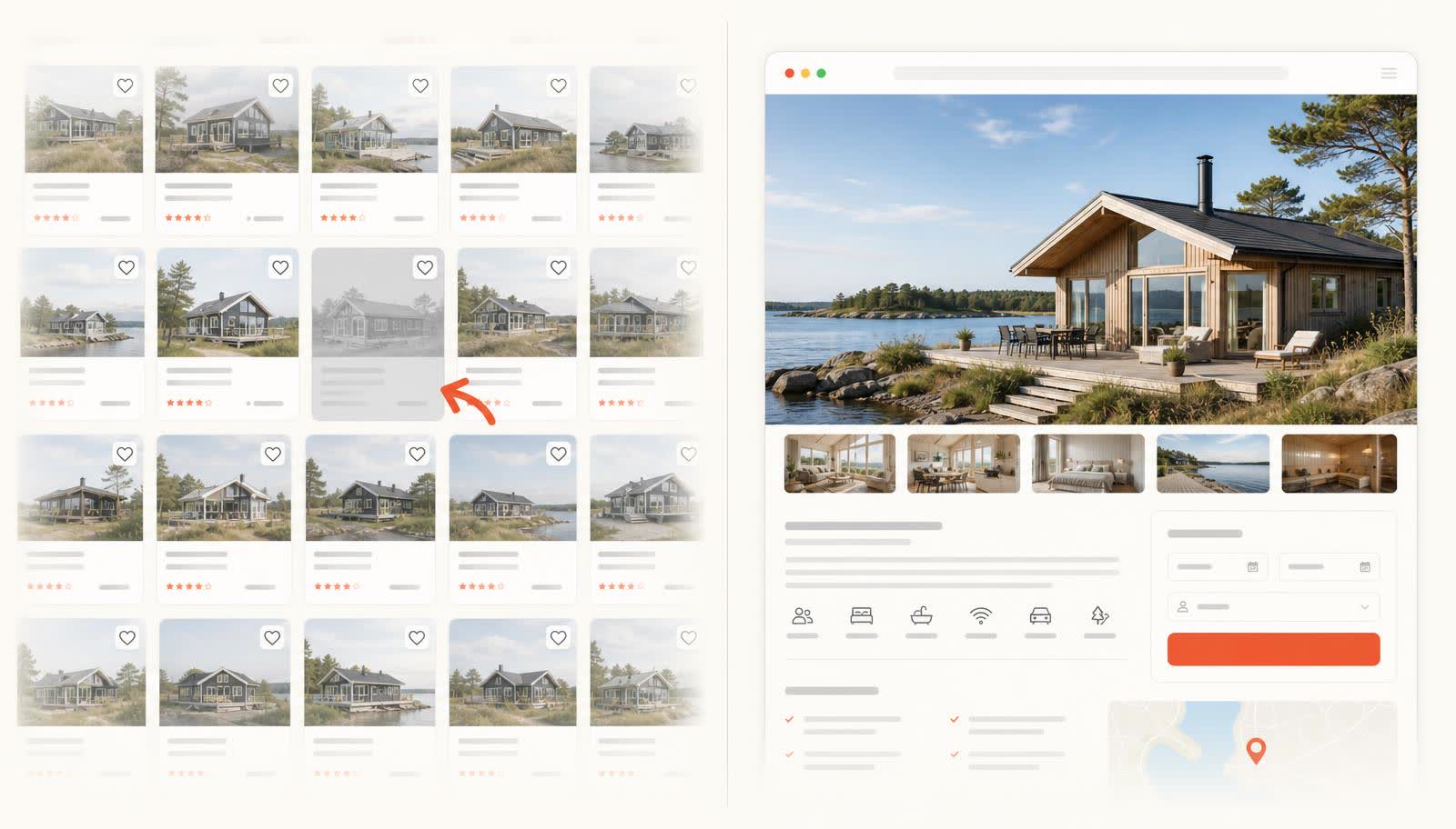 On the left the house drowns in a wall of identical listings. On the right it stands out on its own site.