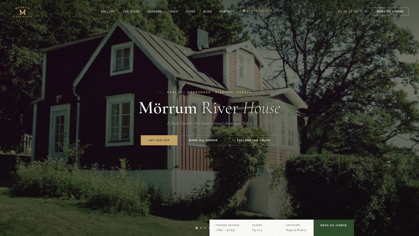 The home page of morrumriver.com — Mörrum River House